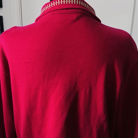Bechamel Wm's Jacket L Red Full Zip Long Sleeve Gold‎ Embroidered Top Holiday - Picture 7 of 9
